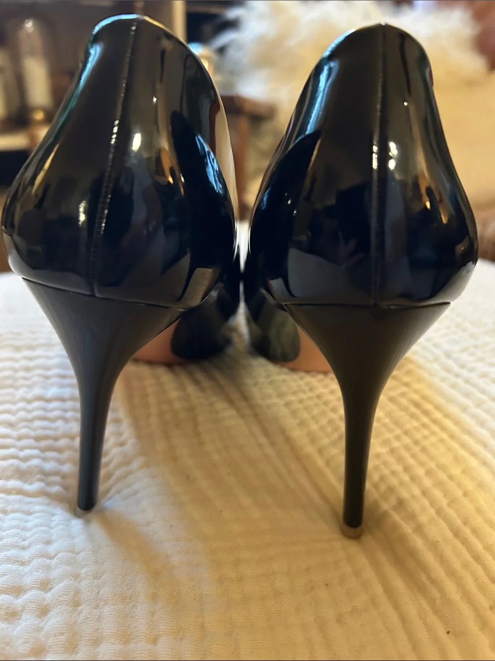 Women's Black Patent Pointed-Toe Pumps